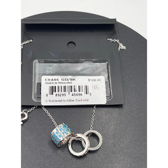 Coach Signature Black Enamel Crystal Rondell Charm Silver Tone Necklace C1905‎ - Picture 6 of 6